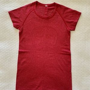 Womens LuluLemon swiftly tech short sleeve mini stripe red size 6